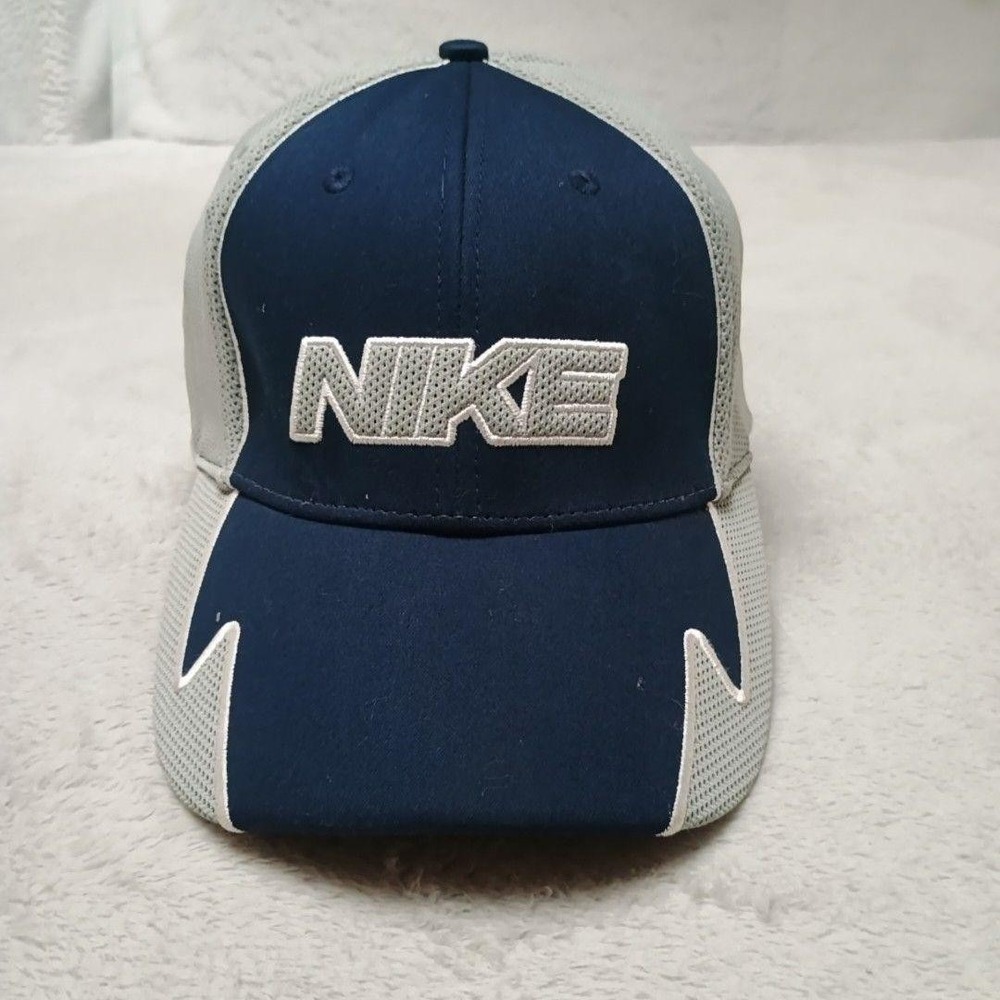 Vintage Nike Hat Cap Strap Back Mens Blue Mesh Performance Y2K Breathable School